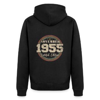 Cadeau D'anniversaire, Vintage Né En Novembre 1955 - Veste à capuche bio Premium Unisexe - noir - Dos - Nico (187cm)