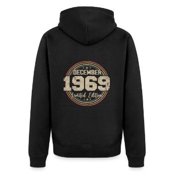 Die Legenden wurden im Dezember 1969 - 1969 geboren - Unisex Premium Bio Zip Hoodie - Schwarz - Hinten - Nico (187cm)