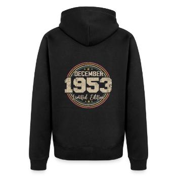 Die Legenden wurden im Dezember 1953 - 1953 geboren - Unisex Premium Bio Zip Hoodie - Schwarz - Hinten - Nico (187cm)