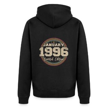 Die Legenden wurden im Januar 1996 geboren - Unisex Premium Bio Zip Hoodie - Schwarz - Hinten - Nico (187cm)