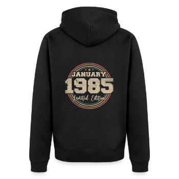 Die Legenden wurden im Januar 1985 geboren - Unisex Premium Bio Zip Hoodie - Schwarz - Hinten - Nico (187cm)