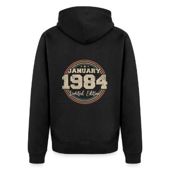 Les légendes sont nées en janvier 1984 - Veste à capuche bio Premium Unisexe - noir - Dos - Nico (187cm)