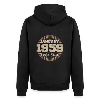 Die Legenden wurden im Januar 1959 geboren - Unisex Premium Bio Zip Hoodie - Schwarz - Hinten - Nico (187cm)
