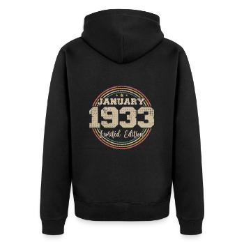 Die Legenden wurden im Januar 1933 geboren - Unisex Premium Bio Zip Hoodie - Schwarz - Hinten - Nico (187cm)