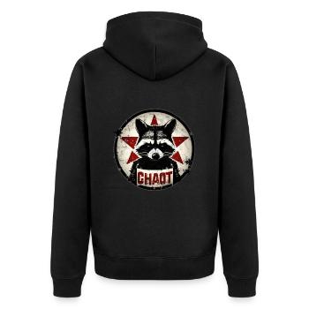 Waschbär, Chaot, Anarchie, Stern, Revolution - Unisex Premium Bio Zip Hoodie - Schwarz - Hinten - Nico (187cm)
