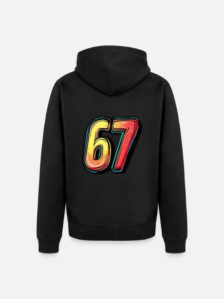 67 Zahl Bunt - Unisex Premium Bio Zip Hoodie - Schwarz