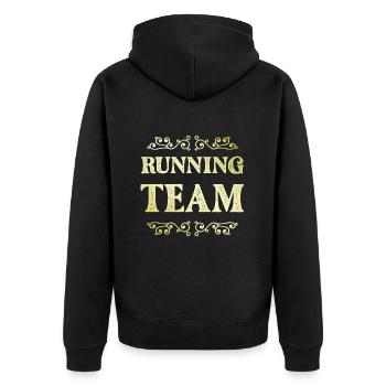 Running Team - Unisex Premium Bio Zip Hoodie - Schwarz - Hinten - Nico (187cm)