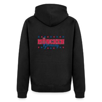 München - Unisex Premium Bio Zip Hoodie - Schwarz - Hinten - Nico (187cm)