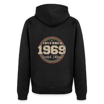 Cadeau D'anniversaire, Vintage Né En Novembre 1969 - Veste à capuche bio Premium Unisexe - noir - Dos - Nico (187cm)