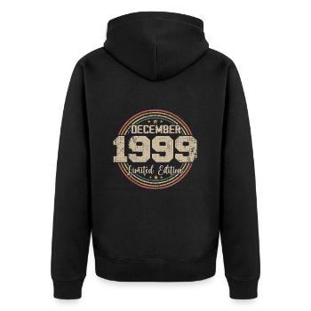 The legends were born in December 1999 - 1999 - Unisex Premium Organic Zip Hoodie - black - Back - Nico (187cm)