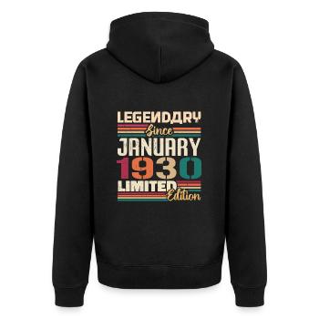 Geburtstagsgeschenk Geboren Im Januar 1930 - 1930 - Unisex Premium Bio Zip Hoodie - Schwarz - Hinten - Nico (187cm)