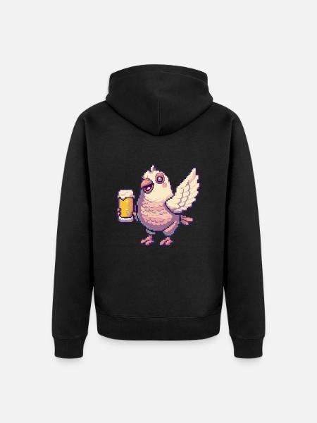 Dove Bird Pixel Beer - Unisex Premium Organic Zip Hoodie - black
