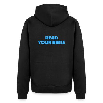Lesen Sie Ihre Bibel - Christliche Zitate - Unisex Premium Bio Zip Hoodie - Schwarz - Hinten - Nico (187cm)