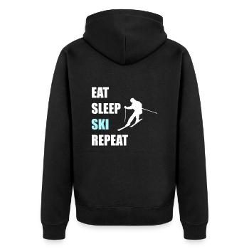 Eat Sleep Ski Repeat - Unisex Premium Bio Zip Hoodie - Schwarz - Hinten - Nico (187cm)