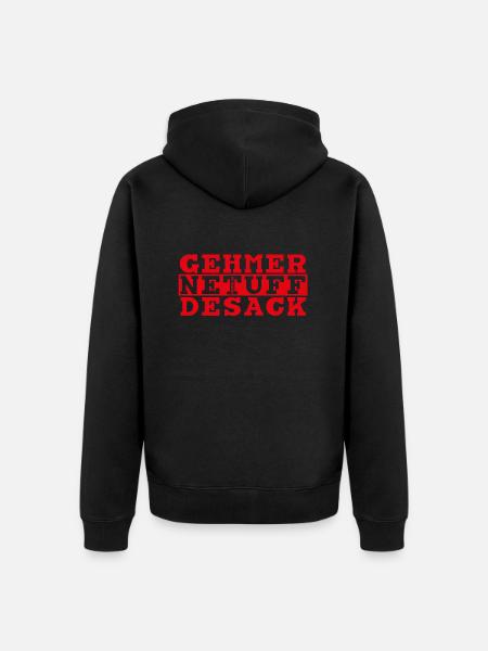 GEHMERMETUFFDESACK rot - Unisex Premium Bio Zip Hoodie - Schwarz