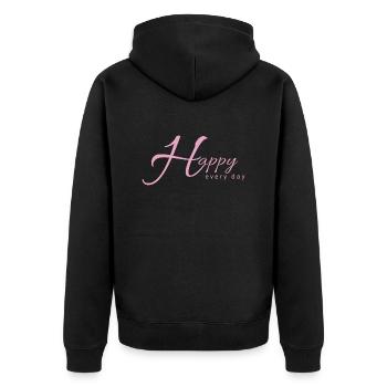 Glücklich - Unisex Premium Bio Zip Hoodie - Schwarz - Hinten - Nico (187cm)
