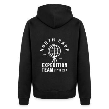 Nordkap - Unisex Premium Bio Zip Hoodie - Schwarz - Hinten - Nico (187cm)