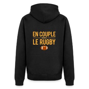 En couple avec le rugby sport humour - Veste à capuche bio Premium Unisexe - noir - Dos - Nico (187cm)