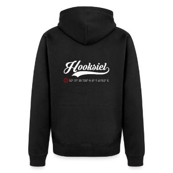 Hooksiel Koordinaten - Unisex Premium Bio Zip Hoodie - Schwarz - Hinten - Nico (187cm)