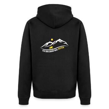 Ich bin dann mal reiten Pferd - Unisex Premium Bio Zip Hoodie - Schwarz - Hinten - Nico (187cm)