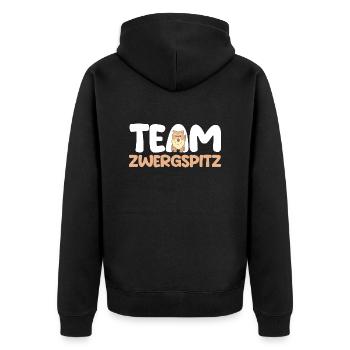 Hund Zwergspitz - Unisex Premium Bio Zip Hoodie - Schwarz - Hinten - Nico (187cm)