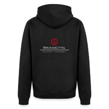 Brunsbüttel - Unisex Premium Bio Zip Hoodie - Schwarz - Hinten - Nico (187cm)