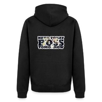 Nerd Today Bo$$ Tomorrow - Unisex Premium Bio Zip Hoodie - Schwarz - Hinten - Nico (187cm)
