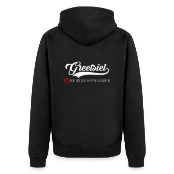Greetsiel Koordinaten - Unisex Premium Bio Zip Hoodie - Schwarz - Hinten - Nico (187cm)