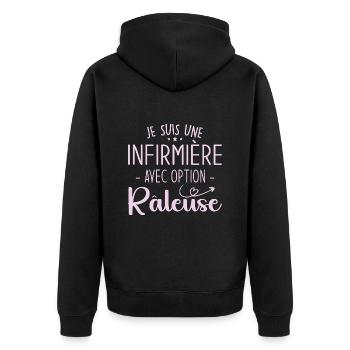 Ich bin eine Krankenschwester mit einer Beschwerdemöglichkeit - Unisex Premium Bio Zip Hoodie - Schwarz - Hinten - Nico (187cm)