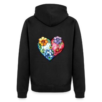 Herz Bunt Ornament Blumen - Unisex Premium Bio Zip Hoodie - Schwarz - Hinten - Nico (187cm)