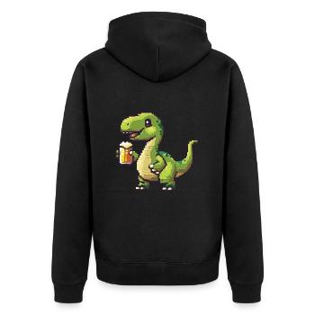 Dinosaurier brontosaurus Pixel Bier - Unisex Premium Bio Zip Hoodie - Schwarz - Hinten - Nico (187cm)
