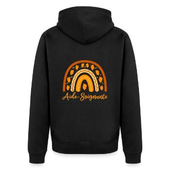 Zum besten aide_soignante | gewählt Bezugsperson - Unisex Premium Bio Zip Hoodie - Schwarz - Hinten - Nico (187cm)