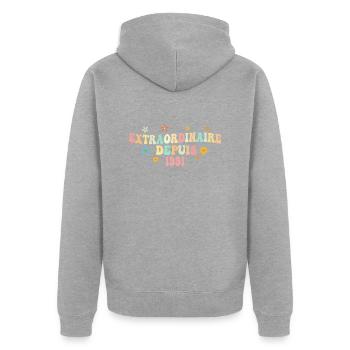 Extraordinaire Depuis 1991 Cadeau Femme Filles - Veste à capuche bio Premium Unisexe - gris chiné - Dos - Nico (187cm)