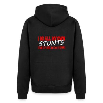 Ich mache alle meine Stunts selbst - Unisex Premium Bio Zip Hoodie - Schwarz - Hinten - Nico (187cm)