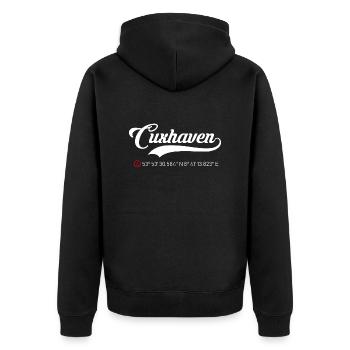 Cuxhaven Koordinaten - Unisex Premium Bio Zip Hoodie - Schwarz - Hinten - Nico (187cm)