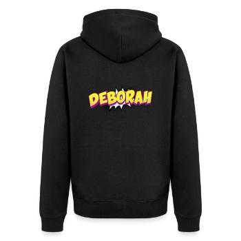 Deborah Benutzerdefinierter Name Comic Book Stil Pop Art, - Unisex Premium Bio Zip Hoodie - Schwarz - Hinten - Nico (187cm)