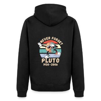 Pluto nie vergessen 1930 - 2006 - Unisex Premium Bio Zip Hoodie - Schwarz - Hinten - Nico (187cm)