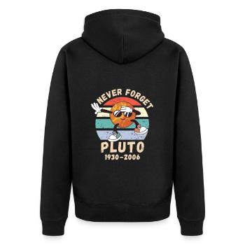 Pluto nie vergessen 1930 - 2006 - Unisex Premium Bio Zip Hoodie - Schwarz - Hinten - Nico (187cm)