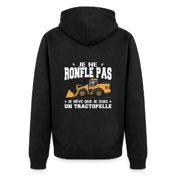 Construction machine Backhoe loader Snorer - Unisex Premium Organic Zip Hoodie - black - Back - Nico (187cm)