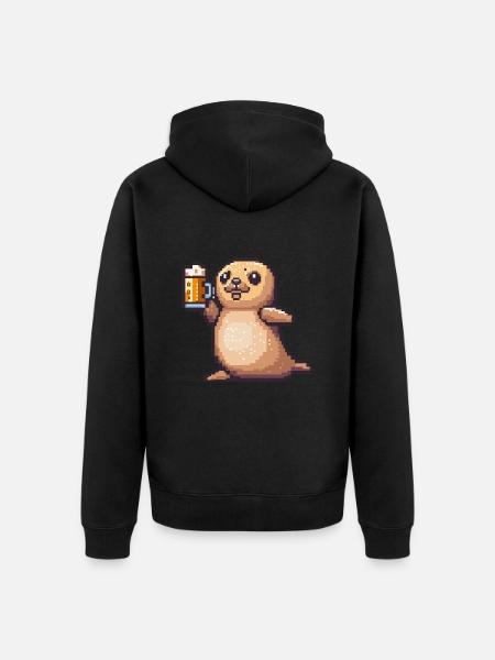 Robbe Tier Pixel Bier - Unisex Premium Bio Zip Hoodie - Schwarz