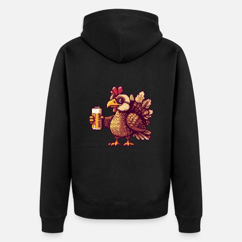 Truthahn Pixel Bier - Unisex Premium Bio Zip Hoodie - Schwarz