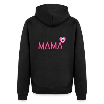 Mama mit Nazar Luftballon - Unisex Premium Bio Zip Hoodie - Schwarz - Hinten - Nico (187cm)