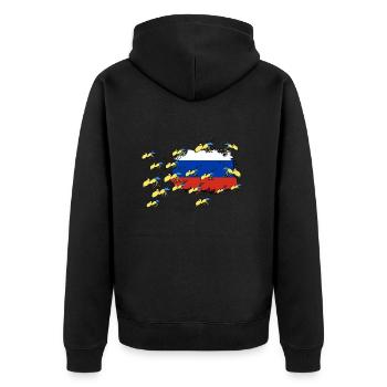 UKRAINE starke ukrainische FRONT Ameise SUPPORT - Unisex Premium Bio Zip Hoodie - Schwarz - Hinten - Nico (187cm)