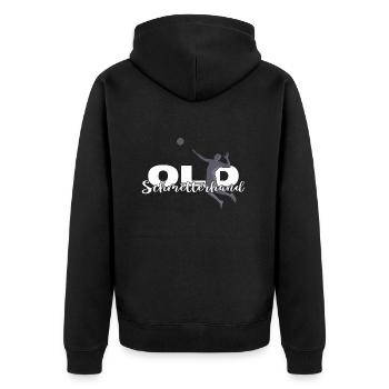 VOLLEYBALL Volleyballer-OLD SCHMETTERHAND - Unisex Premium Bio Zip Hoodie - Schwarz - Hinten - Nico (187cm)