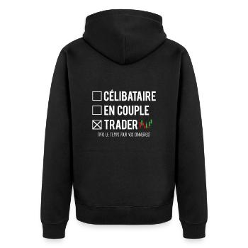 Célibataire En Couple Métier Trader Trading Humour - Veste à capuche bio Premium Unisexe - noir - Dos - Nico (187cm)