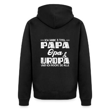 Ich Habe Drei Titel Papa Opa Und Uropa - Unisex Premium Bio Zip Hoodie - Schwarz - Hinten - Nico (187cm)