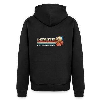 Vintage Distressed Desantis 2024 Election - Unisex Premium Organic Zip Hoodie - black - Back - Nico (187cm)