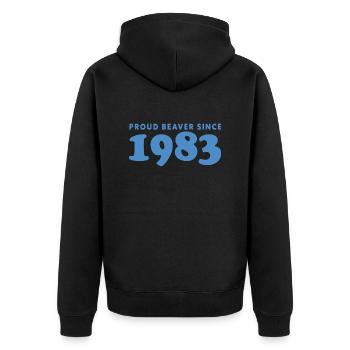 Proud beaver Since 1983 - Unisex Premium Bio Zip Hoodie - Schwarz - Hinten - Nico (187cm)