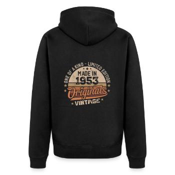 1953 Jahrgang Geboren 1953 Vintage Jubiläumsgeschenk - Unisex Premium Bio Zip Hoodie - Schwarz - Hinten - Nico (187cm)