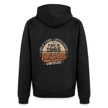 1965 Jahrgang Geboren 1965 Vintage Jubiläumsgeschenk - Unisex Premium Bio Zip Hoodie - Schwarz - Hinten - Nico (187cm)